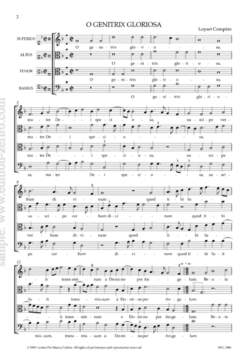 Loyset Compère : O genetrix gloriosa à4 (viols)