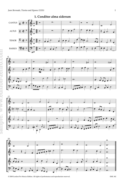 Juan Bermudo : Tientos and Hymns à4 (1555)