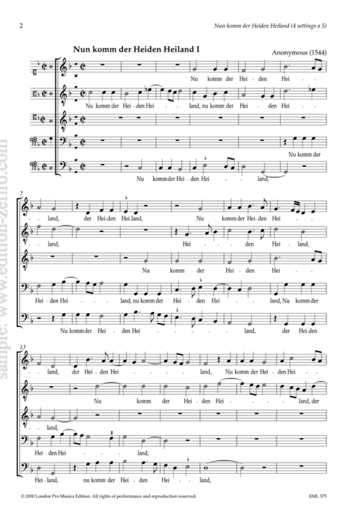 Nun komm der Heiden Heiland (4 settings à5)