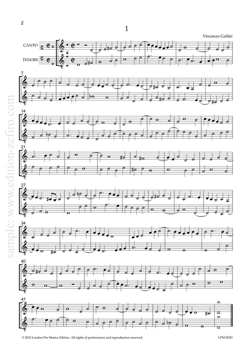 Vincenzo Galilei - Contrapunti a due voci (1588)