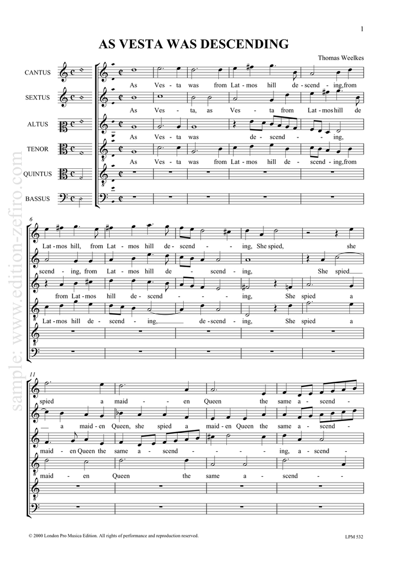 As Vesta was descending : Thomas Weelkes