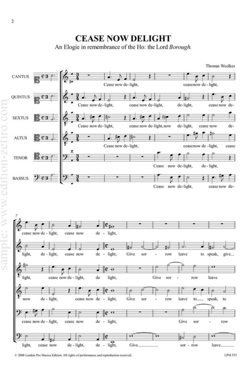 Cease now delight : Thomas Weelkes