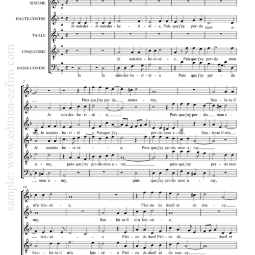 Je suis desheritée (2 settings) score + parts : Claude Le Jeune