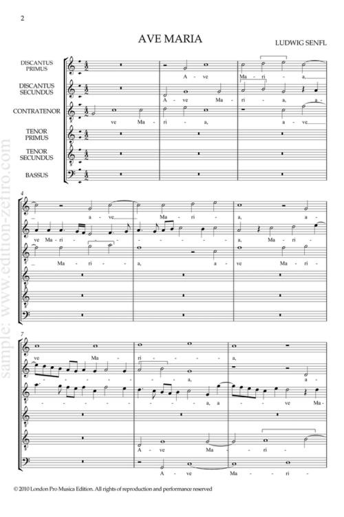 Ave Maria à6 by Ludwig Senfl for voices or instruments