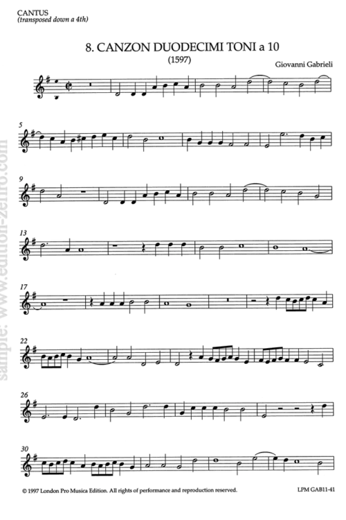 Set of transposed parts for Giovanni Gabrieli's Canzon 12 Toni à10