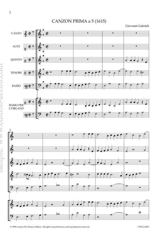 Canzon Prima à5 - 1615 - Giovanni Gabrieli