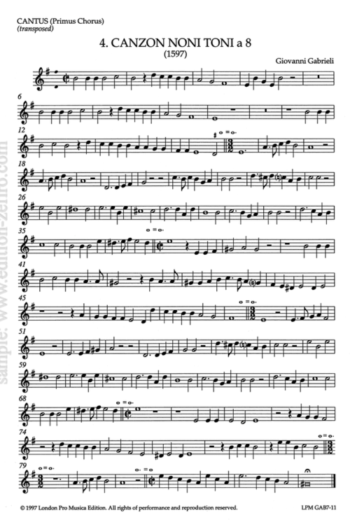 Canzon Noni Toni à8 (1597) (set of transposed parts) - Giovanni Gabrieli