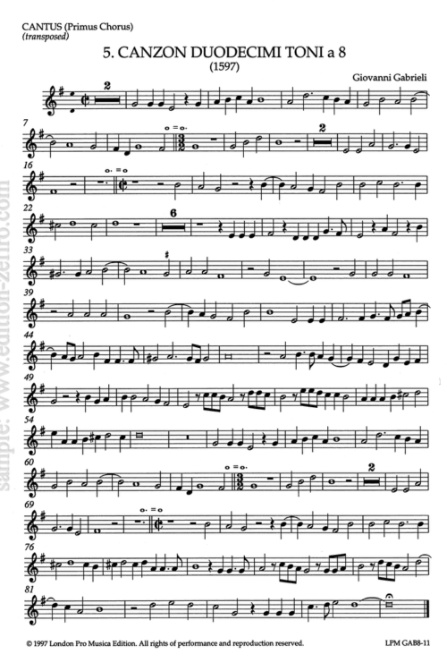 Canzon Duodecimi Toni à8 (1597) (set of transposed parts) - Giovanni Gabrieli