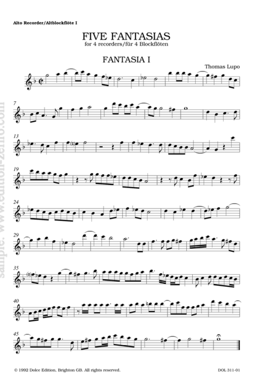 Five Fantasias à4 : Thomas Lupo (set of parts)