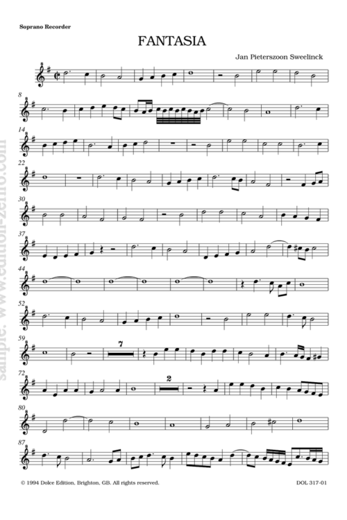 Sweenlinck: Fantasia à4 (set of parts)