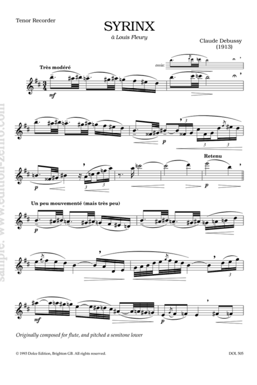 Syrinx (1913) For solo recorder (alto / tenor) : Claude Debussy