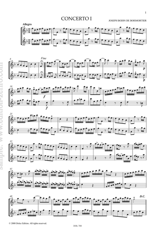 Six Concertos (Op. 38) for two Alto (treble) recorders : Joseph Bodin de Boismortier