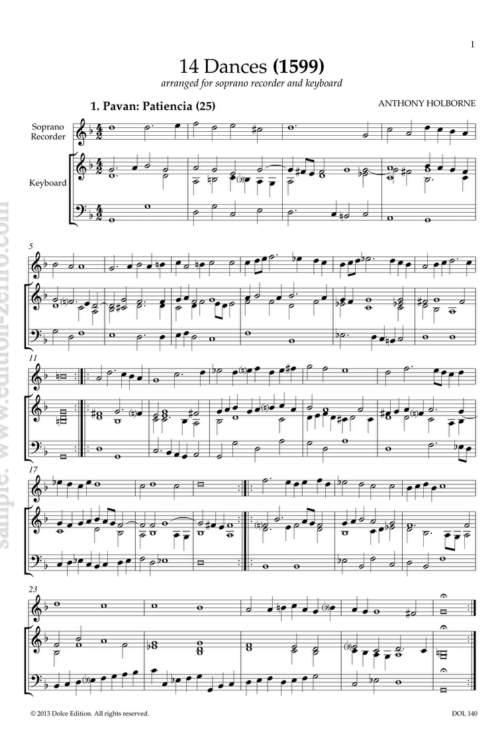 Holborne: 14 dances (1599) (recorder solo)
