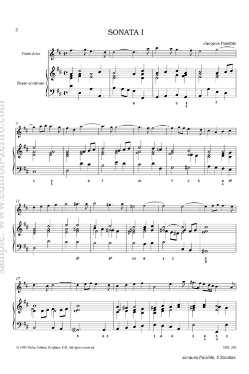Five Sonatas for alto recorder: Jacques Paisible