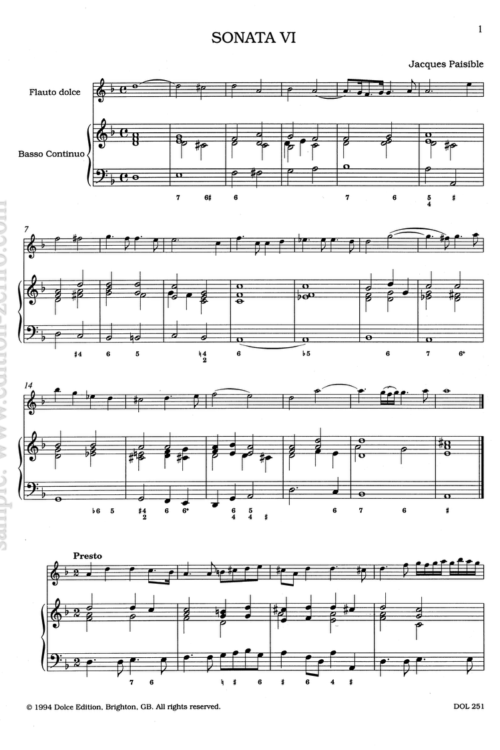 Four Sonatas for alto recorder: Jacques Paisible