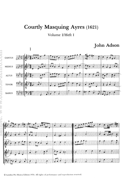 Courtly Masquing Ayres, volume 1 : John Adson