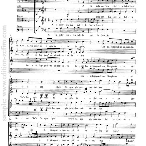 A setting of the Petrarch poem A la dolce ombra, in six sections by Cipriano de Rore.