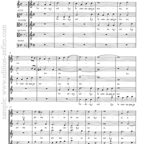 Vestiva i colli (score only) 3 settings by Bassano, Dalla Casa and Bartolomeo Selma e Salaverde