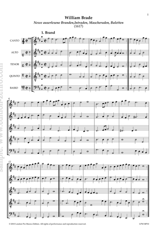 Newe auserlesene Branden (1617) (score and parts): William Brade