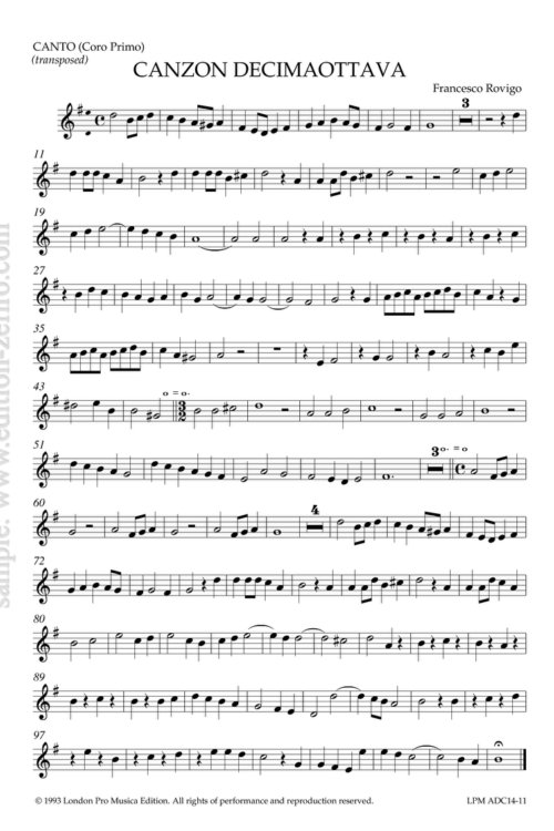 Canzon Decimaottava (set of transposed parts)